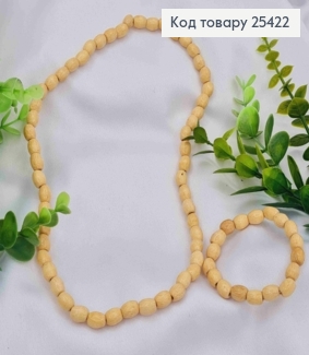 Набір : Дерев'яне намисто (54см) + Браслет (18см), не фарбоване, ручна робота 25422 фото