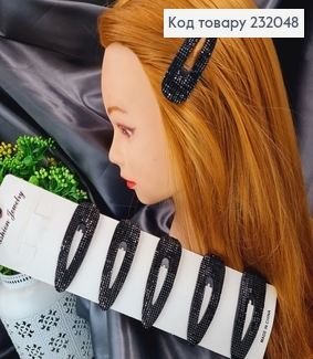 Заколка Тік - так овал 7,5 см  чорна з камінцями 232048 фото