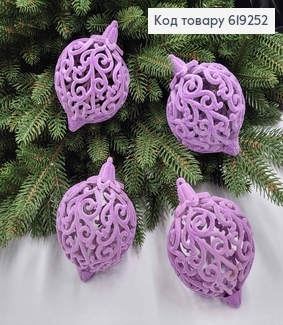 Новогодняя игрушка ВЕНЗЕЛЯ, дутая, бархат, цвет ЛИЛОВА, диам.70мм, 4шт/уп, Украина 619252 фото