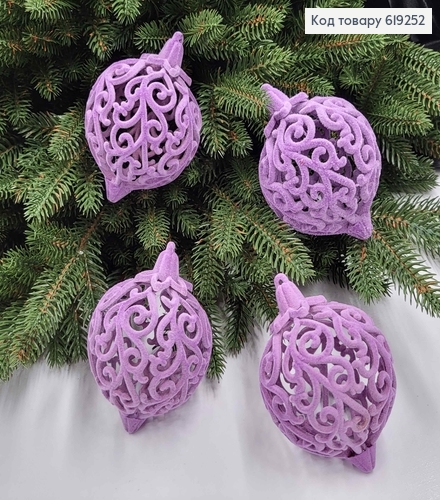 Новогодняя игрушка ВЕНЗЕЛЯ, дутая, бархат, цвет ЛИЛОВА, диам.70мм, 4шт/уп, Украина 619252 фото 1