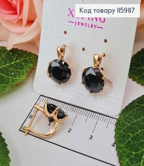 Серьги, "Вирджиния" с большим Чёрным камешком, 1,5см, англ. застежка, Xuping 18K 115987 фото
