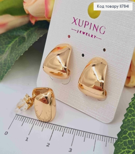 Серьги гвоздики, Изогнутые пластинки расширены вниз, 1,7см, Xuping 18K 117841 фото 1