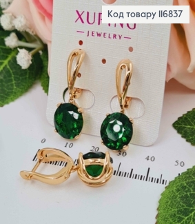Серьги петельки с большим Зеленым камешком, 3см, англ. зам. Xuping 18K 116837 фото