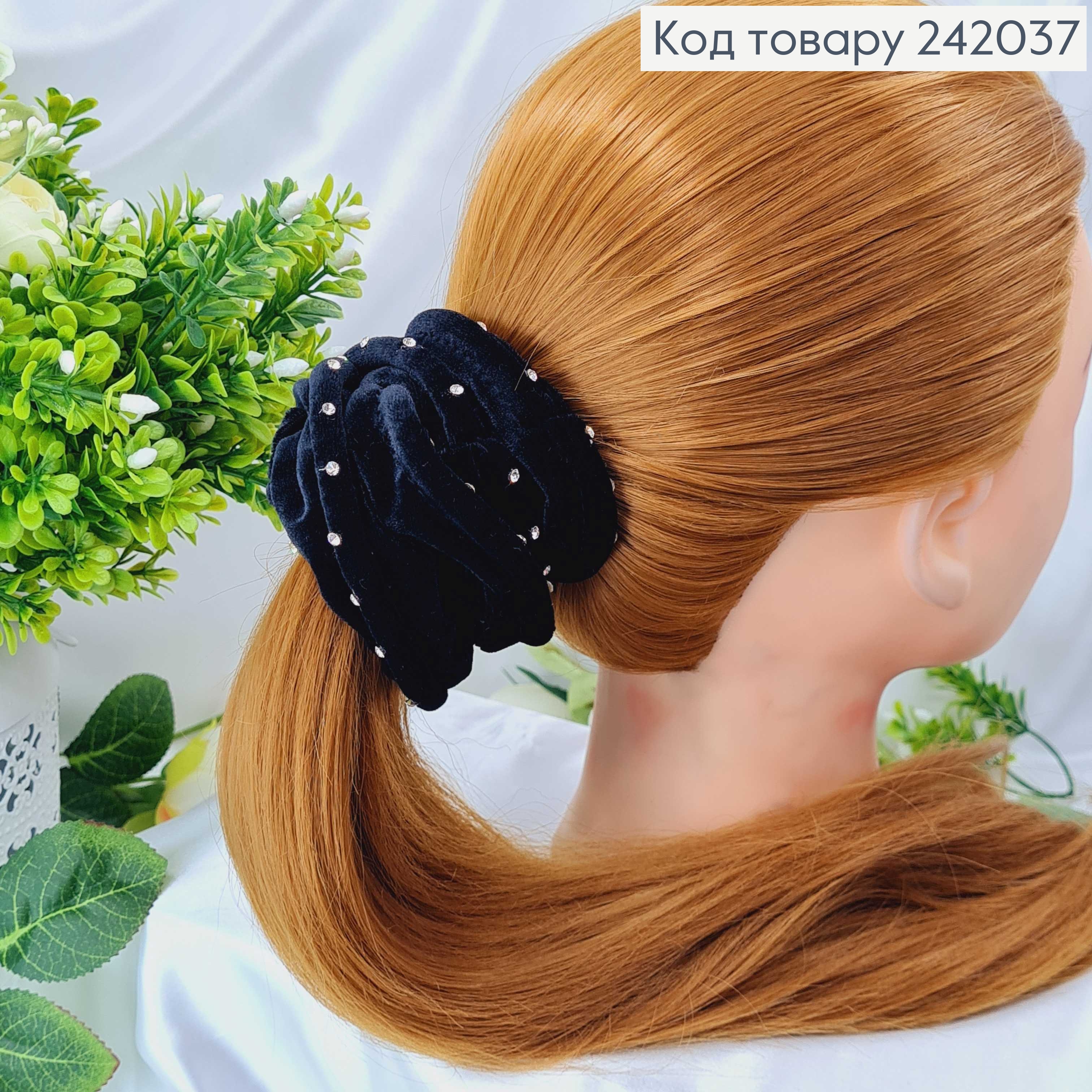 Резинка велюр  об'ємна  з камінцями в ас. 242037 фото 2