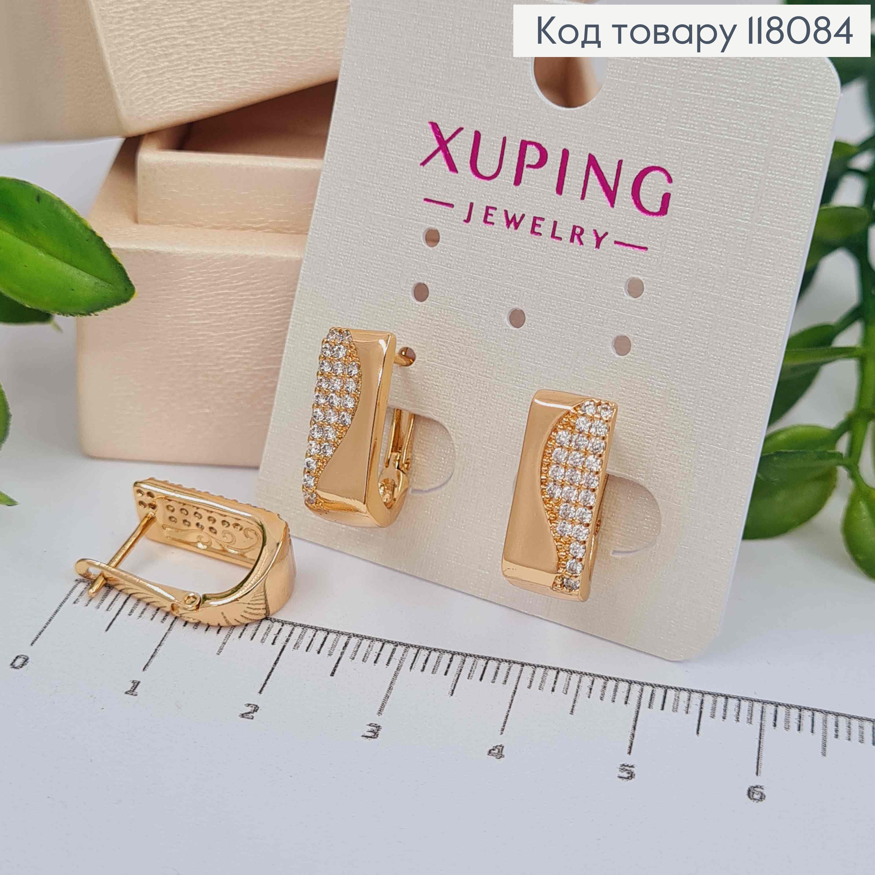 Серьги квадратные украшены камешками, 1,6*0,7см, английская застежка, Xuping 18К. 118084 фото 2