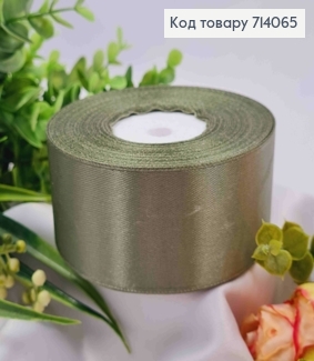 Стрічка атласна ОЛИВКОВА (колір 125), ширина 4см, довжина 36 ярдів (33м) 714065 фото