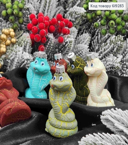 Новогодняя фигура ЗМЕЯ меньшая "МРАМОР", цвета в ассортименте 9*4,5см, краска, пластик,Украина 619283 фото 2