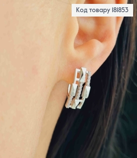 Серьги родованные "Прямоугольные" украшены Блестящими камешками, 1,6см, английская застежка, Xuping 181853 фото