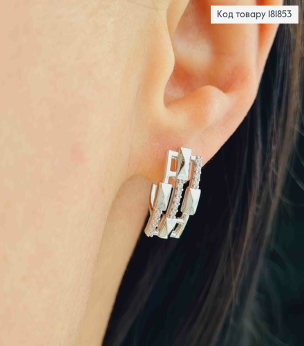 Серьги родованные "Прямоугольные" украшены Блестящими камешками, 1,6см, английская застежка, Xuping 181853 фото 1