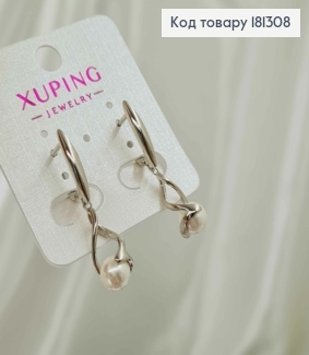 Сережки родовані, "Спіраль" з рухливою перлинкою, англ. заст. Xuping  181308 фото