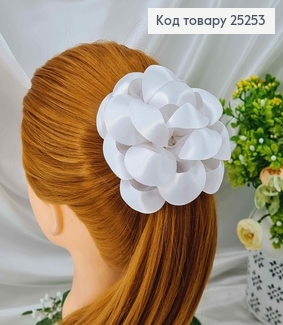 Резинка Бант, Квітка, Белый, атлас+органза, 11см, ручная работа, Украина 25253 фото
