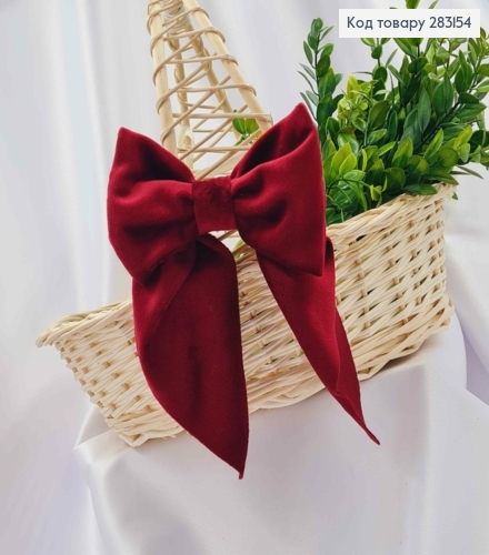 Повязка для корзины велюровый Бантик Бордового цвета на завязках, 14*8см, ручная работа, Украина. 283154 фото 1