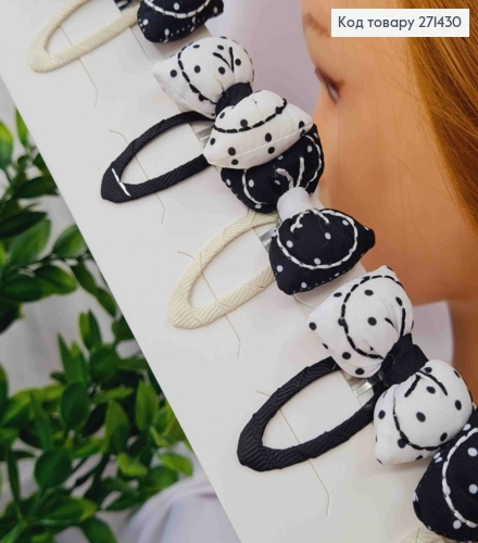 Набір заколок Тік-Так (10шт/5пар), БАНТИК, Чорних/ Білих кольорів, заколка 5,5см, бантик 3,5*2,5см 271430 фото 2