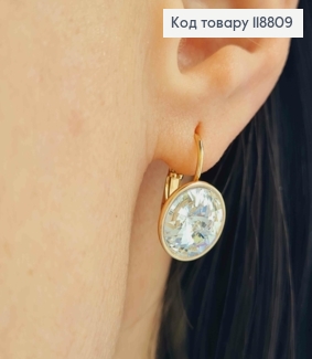 Сережки з Круглим випуклим Блискучим каменем Сваровскі (1,2см), довж. 1,8 Xuping 18К 118809 фото