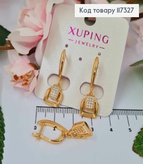 Серьги с квадратной подвеской в Каменцах, длина 3см, англ застежка, Xuping 18К 117327 фото