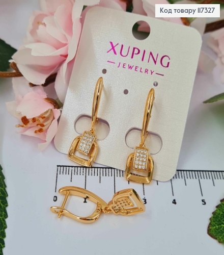 Сережки з квадратною підвіскою в Камінцях, довжина 3см, англ застіба, Xuping 18К 117327 фото 1