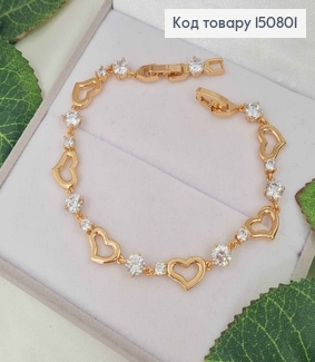 Браслет, плетение с сердечками и камешками, дл. 17+2см. Xuping 18K 150801 фото