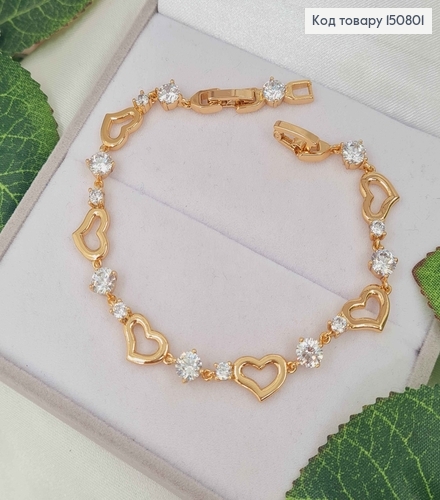 Браслет, плетение с сердечками и камешками, дл. 17+2см. Xuping 18K 150801 фото 1