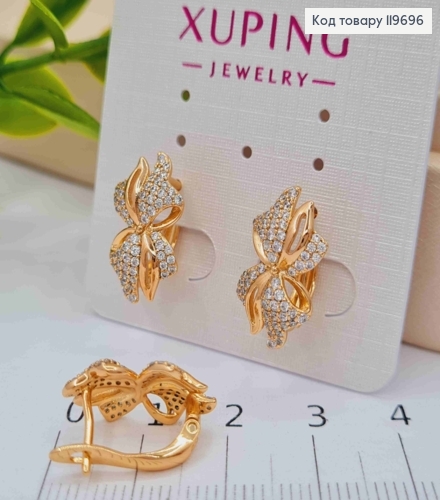 Серьги "Бантик" украшен Блестящими камешками, дл. 1,8см, англ. застежка, Xuping 18К 119696 фото 2