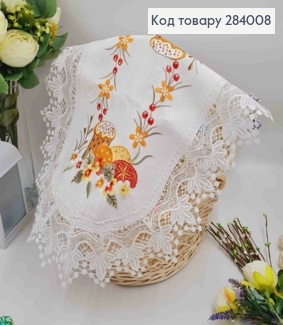 Великодня серветка, з білим мереживом "Пасхальна композиція в яскравих барвах", овальна 40*60см 284008 фото