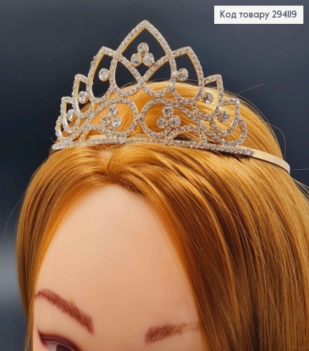 Диадема "Пиковая Дама" в ЗОЛОТОМ цвете с Блестящими камешками, самая высокая точка 5,5см 294119 фото 1