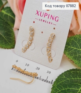 Серьги крючки, строчка Сердечек в камешках, 2,2см, Xuping 18К 117882 фото