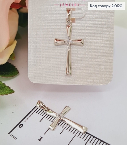 Крестик родованный, гладкий с гранями, с камнями по центру, 2,5*1,5см Xuping  210120 фото 1