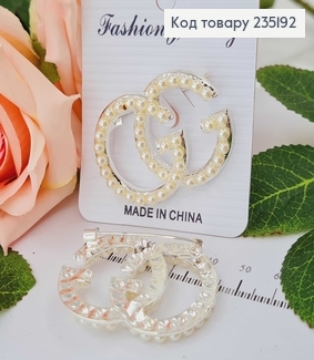 Брошка Гучі срібного кольору в перлинках, 4,5см 235192 фото