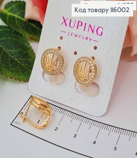 Серьги ГЕРБ Трезубец в оправе из камней, англ.застежка, 1,2см, Xuping 18K 116002 фото