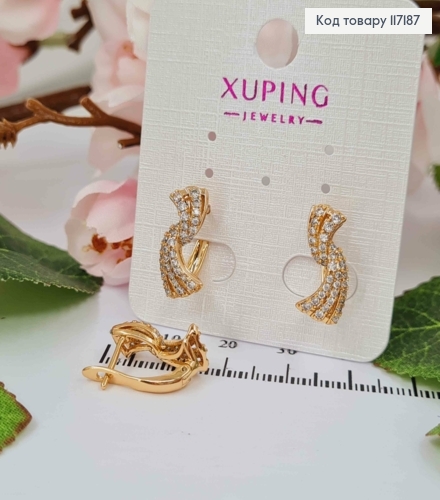 Серьги "Нежность" с камешками, размер 1,6*0,7см, английская застежка, Xuping 18K 117187 фото 1