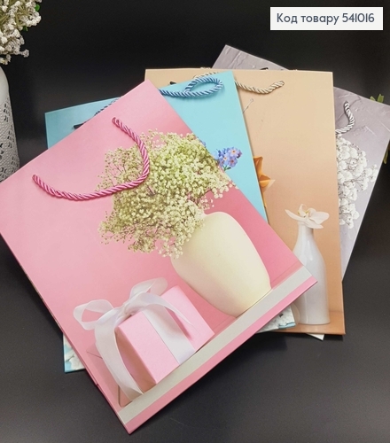 Пакет бумажный средний цветы в вазе 32,5х25,5 см в асс. 541016 фото 4