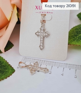 Крестик родованный, фигурный в камешках, 2*1,4см, Xuping 210191 фото