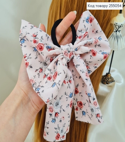 Резинка 5см,  Твилли Бант розовый Цветы  16*15см, (ручная работа,Украина) 255054 фото 1