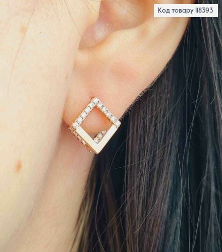 Серьги кольца "Ромбы" украшены Блестящими камешками, 1,2*1,2см, Xuping 18К 118393 фото 1