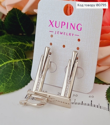 Сережки родированые Пластинка с камнями (англ.застежка), 2,7*0,7см, Xuping 180795 фото 1