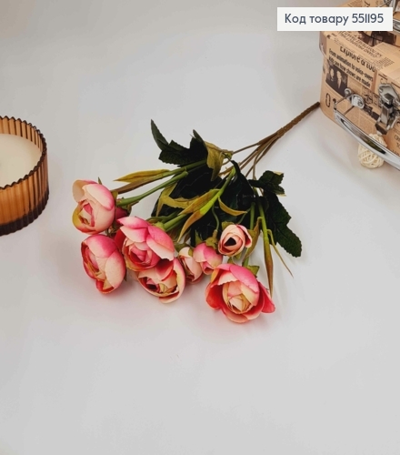 Композиція "Букет РОЖЕВО-БІЛІ піони омбре 5шт (3см)+ 5шт (2см)", висота 32см 551195 фото 2