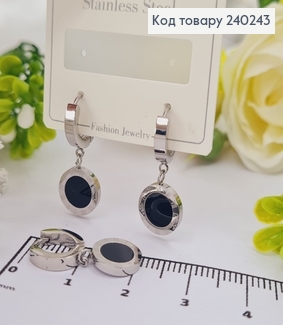 Серёжки кольца 1.2 см Римские часы с чёрной эмалью, цвет серебряные, Stainless Steel 240243 фото