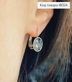 Серьги родированые круглые с темным графитовым камешком Сваровски, 1см, франц. зам. Xuping 18K 181324 фото