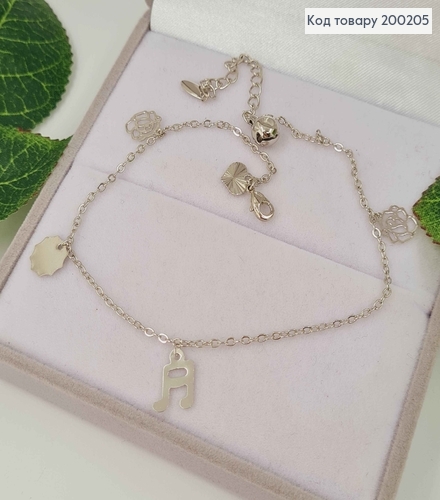 Браслет на ногу, родимый, с фигурными подвесками и нотой, дл. 23+4см, Xuping 200205 фото 1