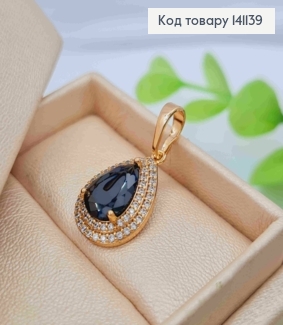 Кулон "Краплинка" з Чорним каменем, розмір 1,8см, Xuping 18K 141139 фото