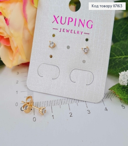 Серьги гвозди камешек 0,3см (треугольная оправа) Xuping 18K 117163 фото 1