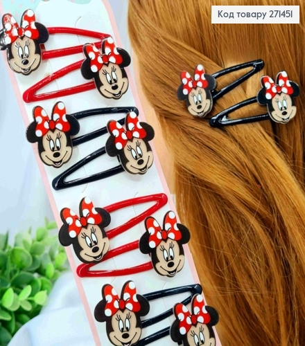 Набір заколок Тік-так (20шт), МІННІ МАУС, Червоні/Чорні кольори, заколка 5см, мінні маус 2,5*2,5см 271451 фото 1