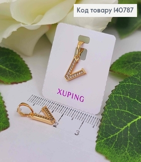 Кулон, Буква "V" в камінцях, 1см, Xuping 18K 140787 фото