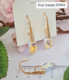 Серьги крючки, с подвесным подвижным камешком Хамелеоном, 3,2см, XUPING 18K 117404 фото