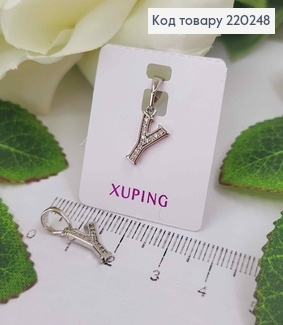 Кулон родований, Буква "Y" в камінцях, 1см, Xuping  220248 фото
