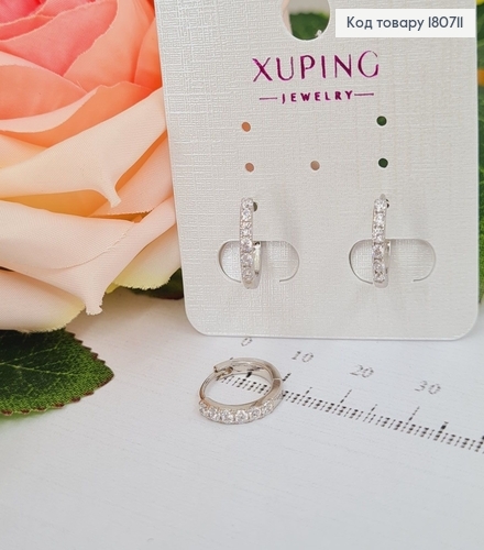 Сережки родированые кольца с камнями, 1,2см, Xuping 180711 фото 2