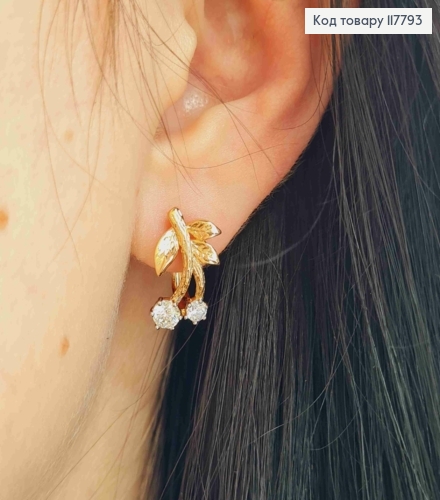 Серьги "Удивительные Вишни" с камешками, 1,6см, английская застежка, Xuping 18K 117793 фото 3