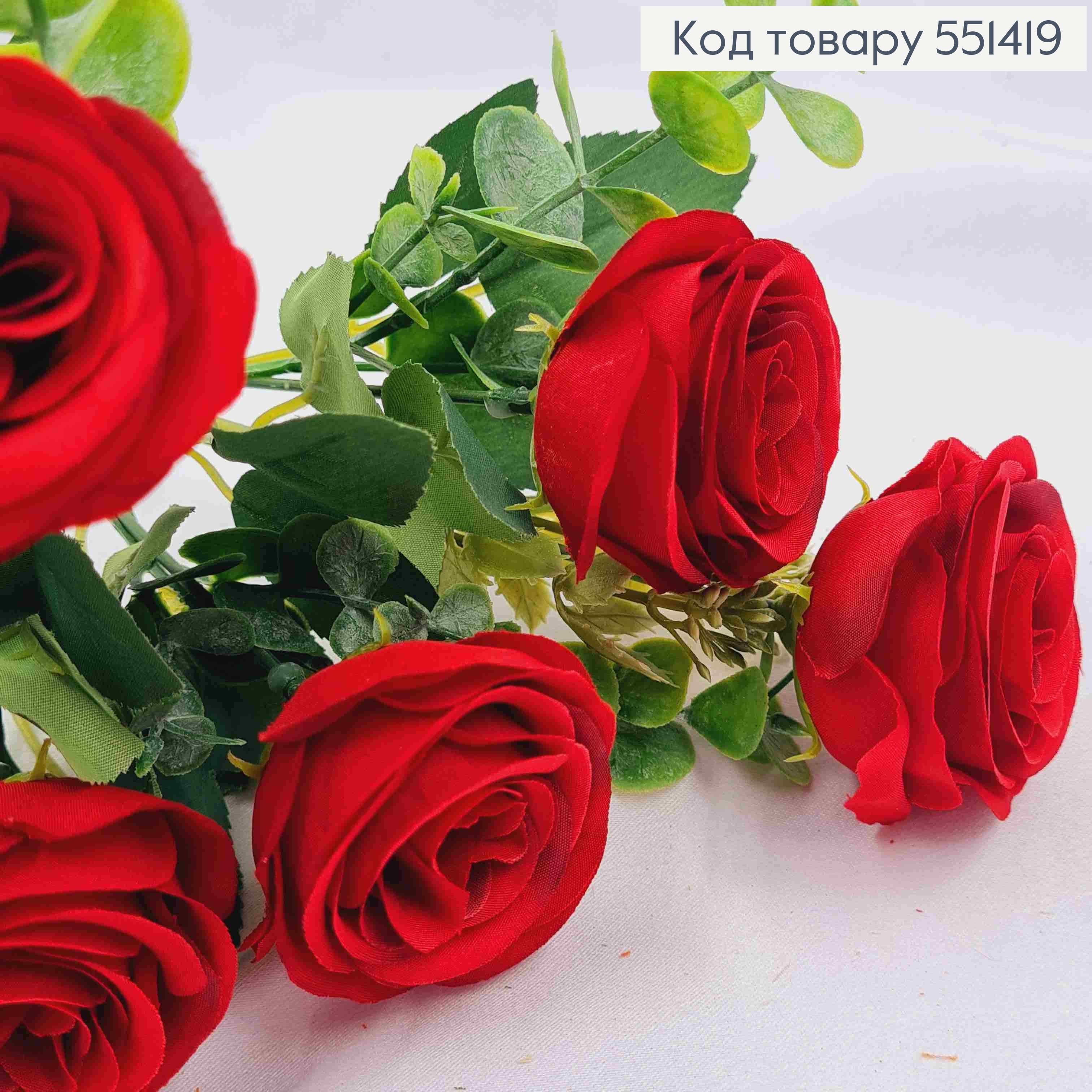 Искусственная композиция Розы, КРАСНОГО цвета, 6 веточек, 6 цветов, высота 30см 551419 фото 3