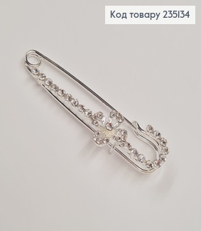 Брошка Шпилька "Квітка" в крупных камушках 7*2 см, серебряный цвет. 235134 фото