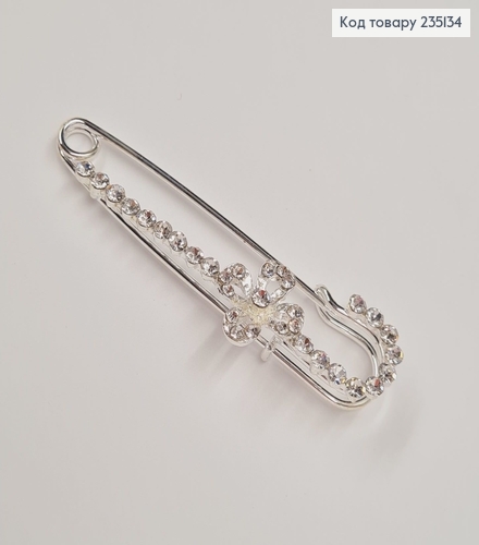 Брошка Шпилька "Квітка" в крупных камушках 7*2 см, серебряный цвет. 235134 фото 1